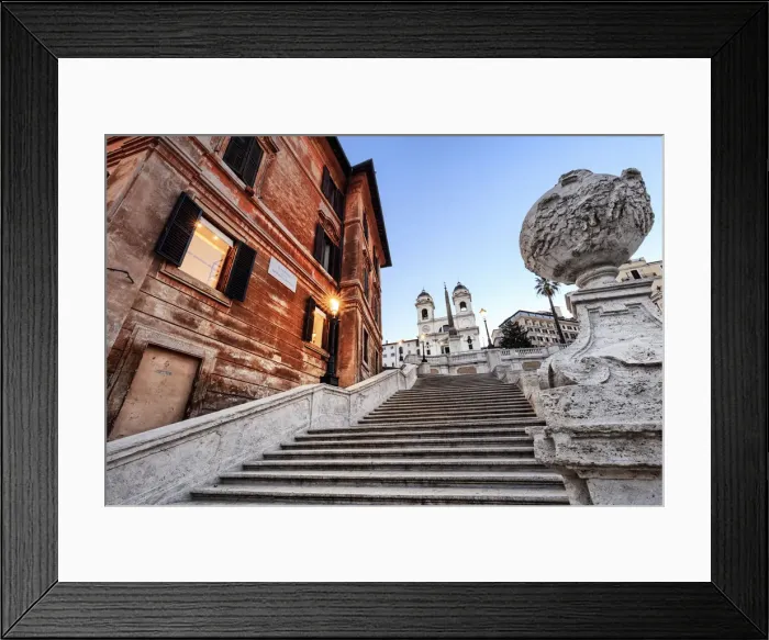 Framed Print : Italy, Rome, Spagna Square with Trinita dei Monti and Barcaccia fountain by night Framed Print : Italy, Rome, Spagna Square with Trinita dei Monti and Barcaccia fountain by night
