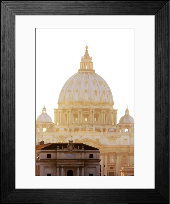 Framed Print : Italy, Rome, St. Peter Basilica at sunset reflecting on Tevere river