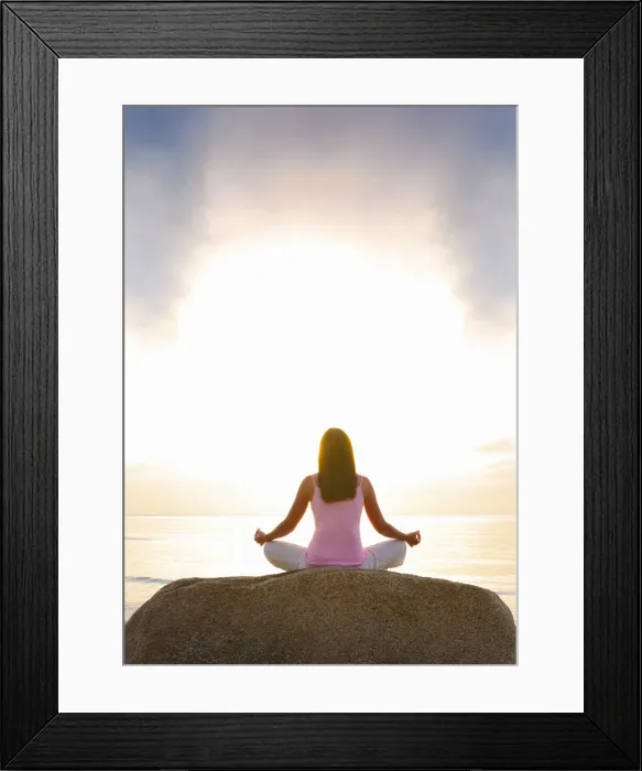 Framed Print : Thailand, Ko Samui, Chaweng beach, Woman meditating on rock MR Framed Print : Thailand, Ko Samui, Chaweng beach, Woman meditating on rock MR