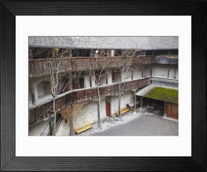 Framed Print : Courtyard of Gruyeres Castle, Gruyeres, Fribourg, Switzerland