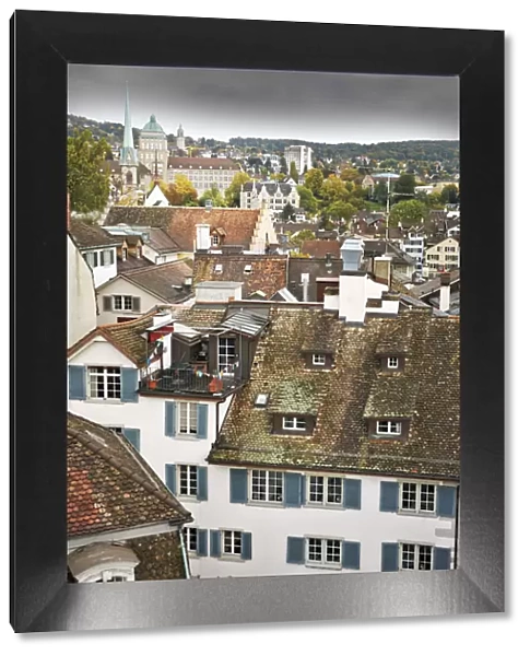 Europe, Switzerland, Zurich, a view across the roofs of the old city centre of Zurich