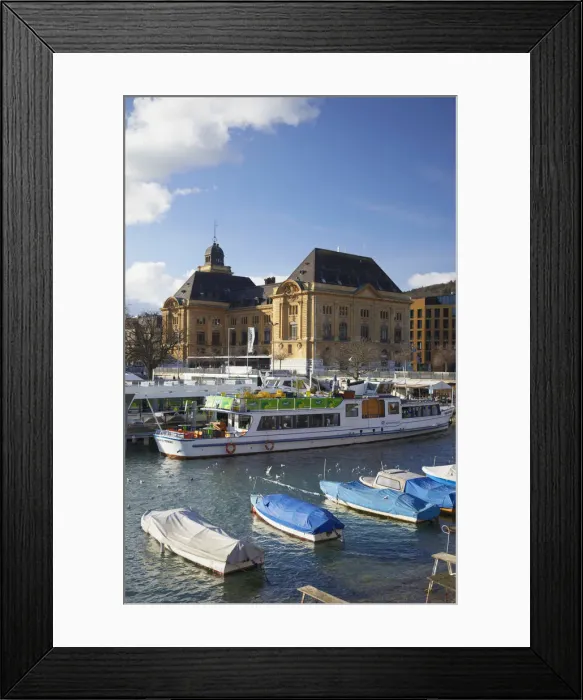 Framed Print : Boats in harbour, Neuchatel, Switzerland Framed Print : Boats in harbour, Neuchatel, Switzerland