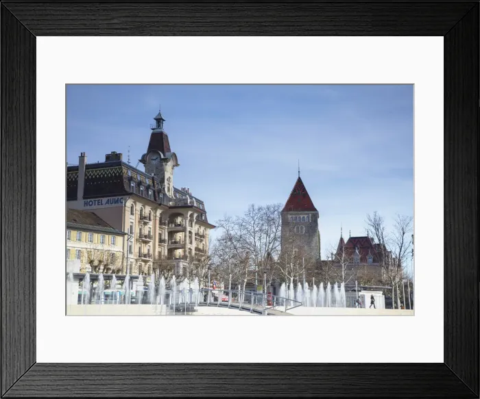 Framed Print : Hotel au Lac and Le Chateau d Ouchy, Ouchy, Lausanne, Vaud, Switzerland
