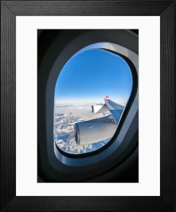 Framed Print : In flight view out of window from a Swiss Airbus 340 Framed Print : In flight view out of window from a Swiss Airbus 340