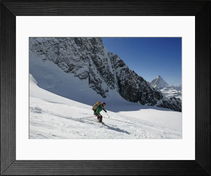 Framed Print : Ski descent from Schwarztor, Breithorn, Matterhorn, Zermatt, Valais, Switzerland Framed Print : Ski descent from Schwarztor, Breithorn, Matterhorn, Zermatt, Valais, Switzerland