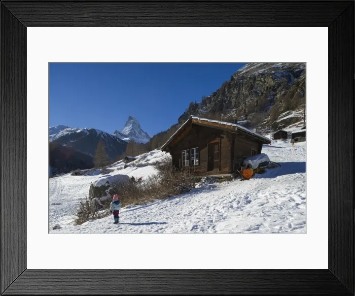 Framed Print : Hut in the snow and the Materhorn. Zermatt, Switzerland, Europe