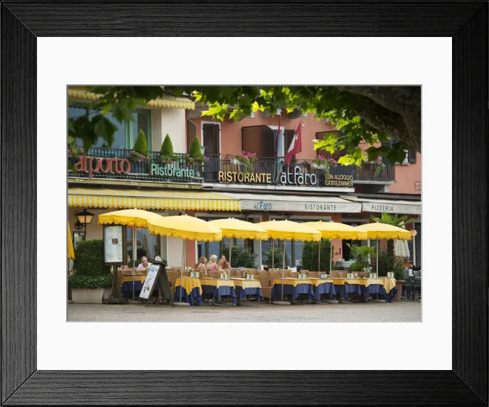 Framed Print : Europe, Switzerland, Ticino, Ascona, outdoor restaurants along the waterfront Framed Print : Europe, Switzerland, Ticino, Ascona, outdoor restaurants along the waterfront