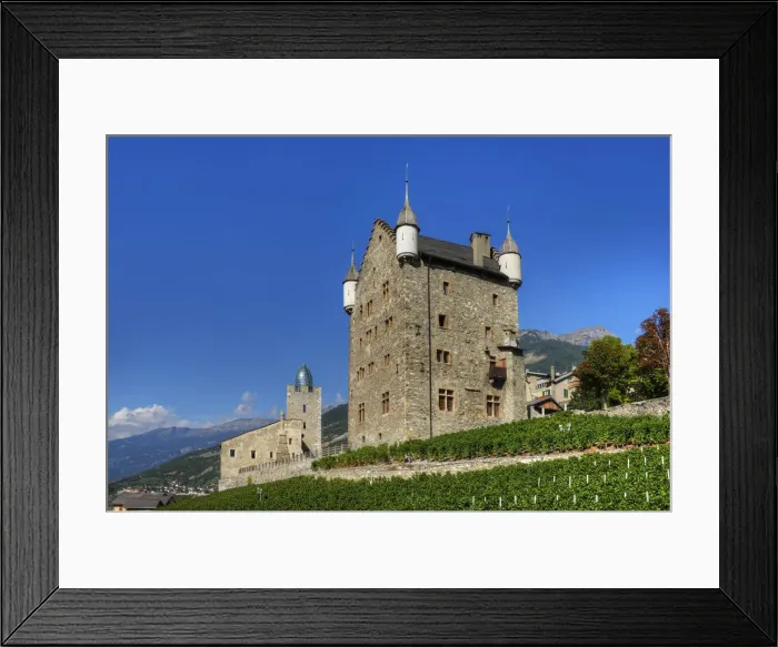 Framed Print : Town hall and bishops castle, Leuk, Valais, Switzerland Framed Print : Town hall and bishops castle, Leuk, Valais, Switzerland