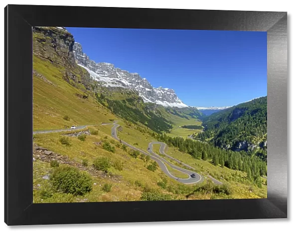 Klausenpass road with Ortstock mountain and Urnerboden at fall, Glarus, Switzerland