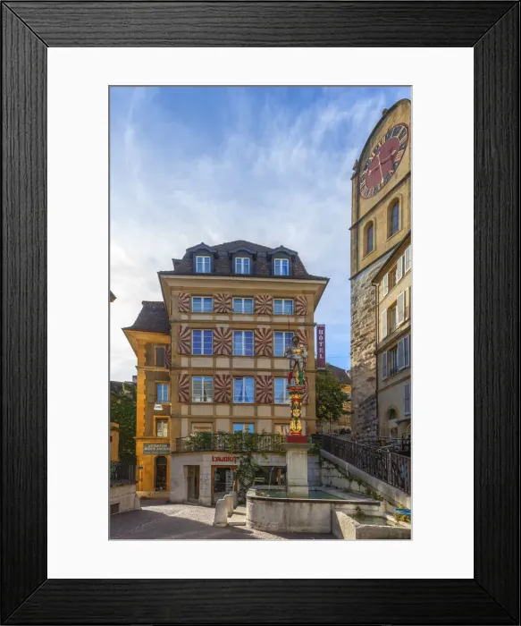 Framed Print : La Croix-du-Marche place at Neuchatel, Switzerland Framed Print : La Croix-du-Marche place at Neuchatel, Switzerland
