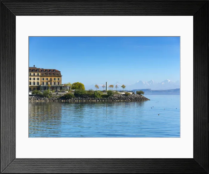 Framed Print : Hotel Beau Rivage with Esplanade du Montblanc, Neuchatel, Switzerland Framed Print : Hotel Beau Rivage with Esplanade du Montblanc, Neuchatel, Switzerland