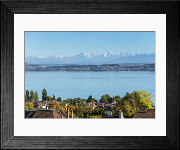Framed Print : Neuchatel with Lac de Neuchatel and Bernese Alps, Neuchatel, Switzerland Framed Print : Neuchatel with Lac de Neuchatel and Bernese Alps, Neuchatel, Switzerland
