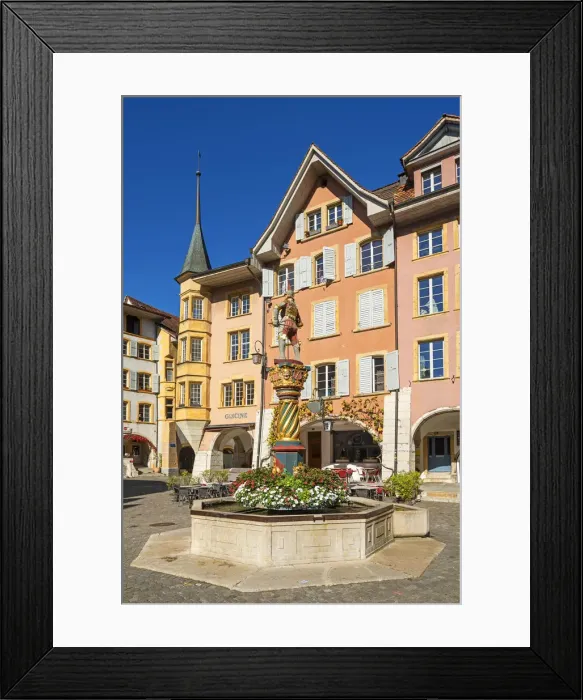 Framed Print : Venner fountain at the Ring of the old town, Biel, Bern, Switzerland Framed Print : Venner fountain at the Ring of the old town, Biel, Bern, Switzerland