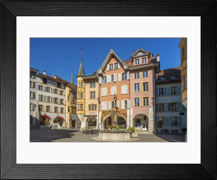 Framed Print : Venner fountain at the Ring of the old town, Biel, Bern, Switzerland Framed Print : Venner fountain at the Ring of the old town, Biel, Bern, Switzerland