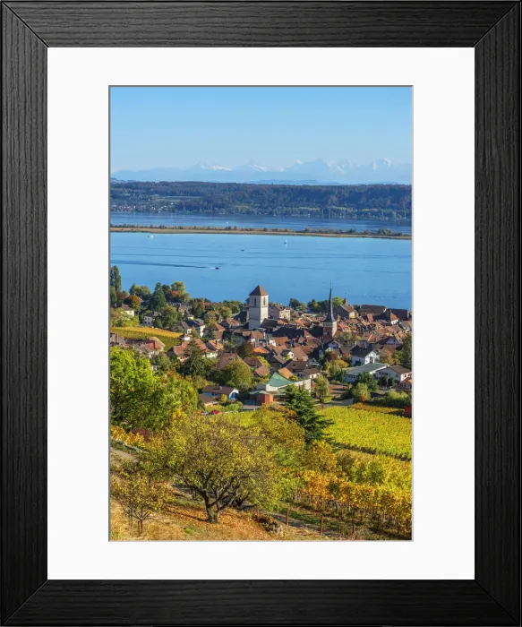 Framed Print : La Neuveville and Lake Biel, Bern, Switzerland Framed Print : La Neuveville and Lake Biel, Bern, Switzerland