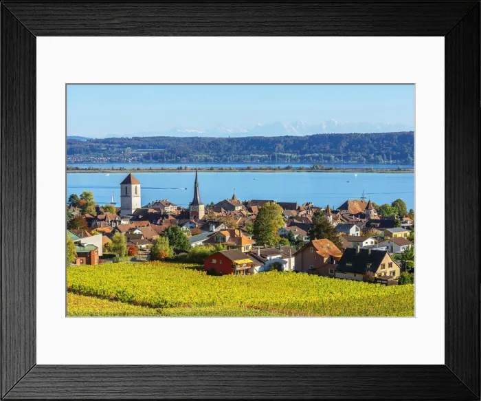 Framed Print : La Neuveville and Lake Biel, Bern, Switzerland Framed Print : La Neuveville and Lake Biel, Bern, Switzerland