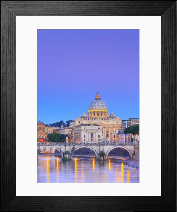 Framed Print : Italy, Rome, St. Peter Basilica by night reflecting on Tevere river Framed Print : Italy, Rome, St. Peter Basilica by night reflecting on Tevere river