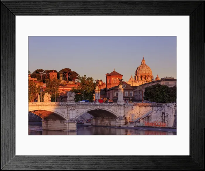Framed Print : Italy, Rome, St. Peter Basilica at sunrise reflecting on Tevere river Framed Print : Italy, Rome, St. Peter Basilica at sunrise reflecting on Tevere river