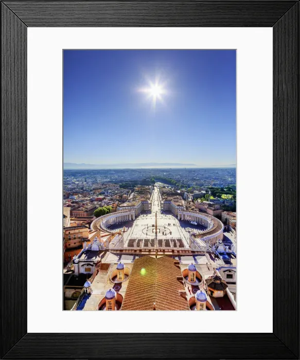 Framed Print : Italy, Rome, elevated view of St. Peter Basilica and Conciliazione street at sunrise