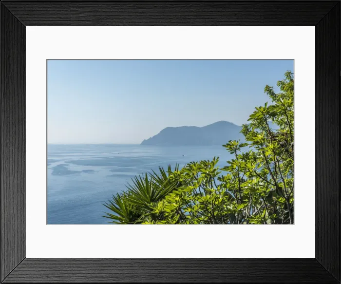 Framed Print : Europe, Italy, Cinque Terre. A view from a hiking path over the sea