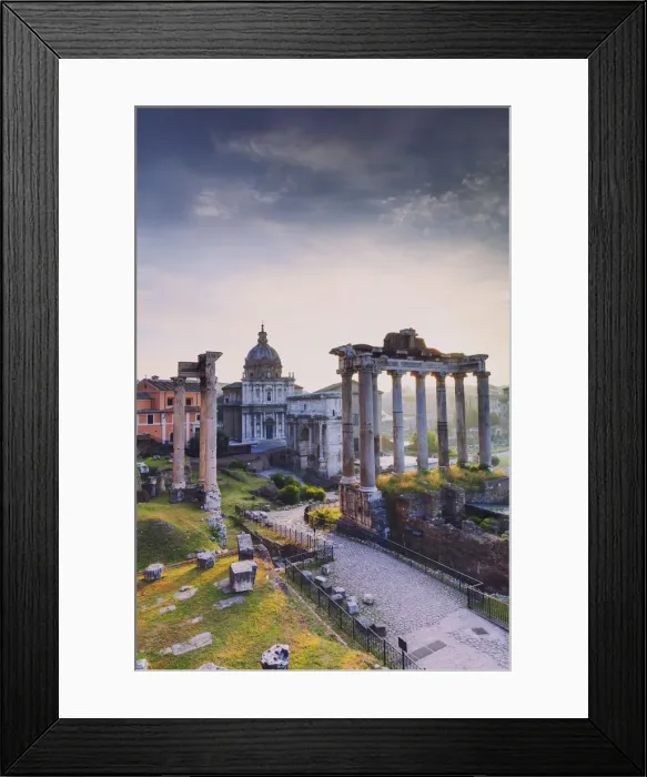 Framed Print : Italy, Rome, Colosseum and Roman Forum at sunrise