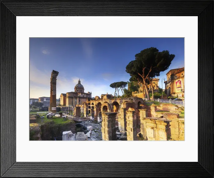 Framed Print : Italy, Rome, Colosseum and Roman Forum at sunrise