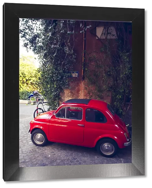 Rome, Lazio, Italy. Iconic fiats 500 car in Trastevere