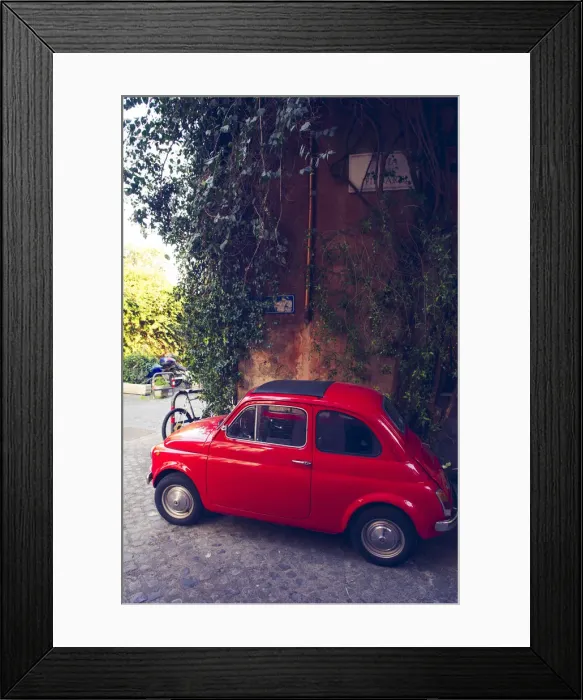 Framed Print : Rome, Lazio, Italy. Iconic fiats 500 car in Trastevere Framed Print : Rome, Lazio, Italy. Iconic fiats 500 car in Trastevere