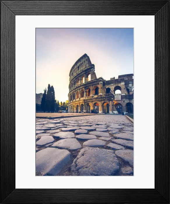 Framed Print : Rome, Lazio, Italy. Colosseum and Via Sacra at sunrise Framed Print : Rome, Lazio, Italy. Colosseum and Via Sacra at sunrise