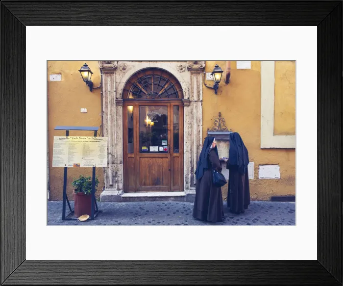 Framed Print : Rome, Lazio, Italy. Sisters in front of a restaurant in Trastevere Framed Print : Rome, Lazio, Italy. Sisters in front of a restaurant in Trastevere
