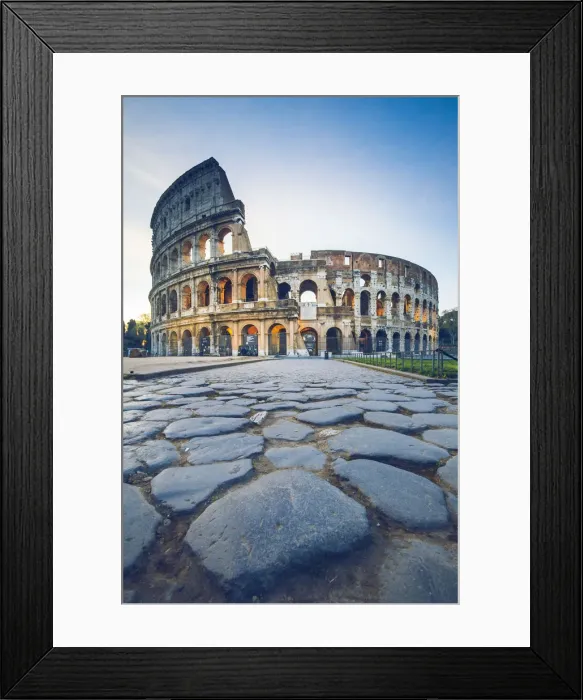 Framed Print : Rome, Lazio, Italy. Colosseum and Via Sacra at sunrise Framed Print : Rome, Lazio, Italy. Colosseum and Via Sacra at sunrise