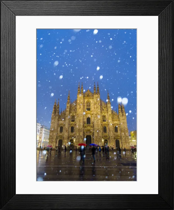 Framed Print : Milans Duomo cathedral in winter with snow and artificial lights Framed Print : Milans Duomo cathedral in winter with snow and artificial lights
