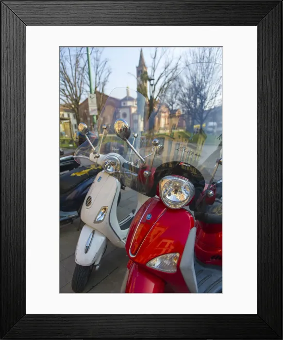 Framed Print : The iconic Italian Vespa scooter in Milan, Italy Framed Print : The iconic Italian Vespa scooter in Milan, Italy