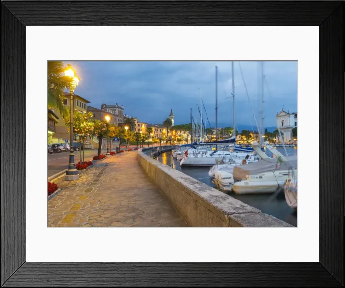 Framed Print : Toscolano Maderno, Garda Lake, Lombardy, Italy. Lake front at sunset Framed Print : Toscolano Maderno, Garda Lake, Lombardy, Italy. Lake front at sunset