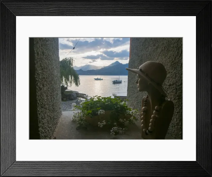 Framed Print : Varenna, Como lake, Lombardy, Italy. Dummy looking at lake Framed Print : Varenna, Como lake, Lombardy, Italy. Dummy looking at lake