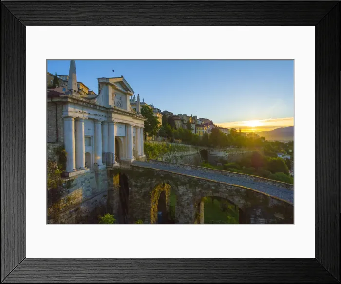 Framed Print : Bergamo, Lombardy, Italy. Sunrise on the walls and St James door Framed Print : Bergamo, Lombardy, Italy. Sunrise on the walls and St James door
