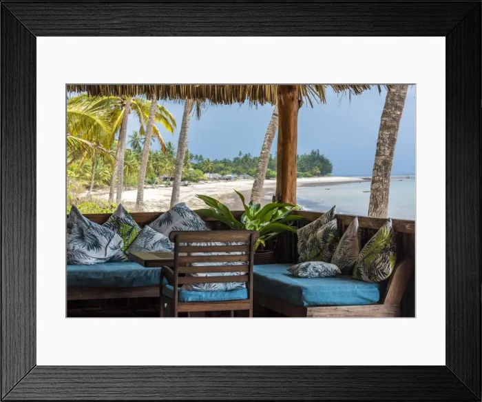 Framed Print : Africa, Tanzania, Tanga, Pangani. The tides Lodge, the lounge area by the ocean