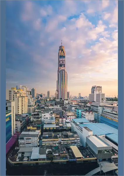 Baiyoke Towers, Ratchathewi, Bangkok, Thailand. Cityscape at sunrise