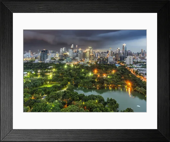 Framed Print : Lumpini Park and city skyline at dusk, Bangkok, Thailand Framed Print : Lumpini Park and city skyline at dusk, Bangkok, Thailand