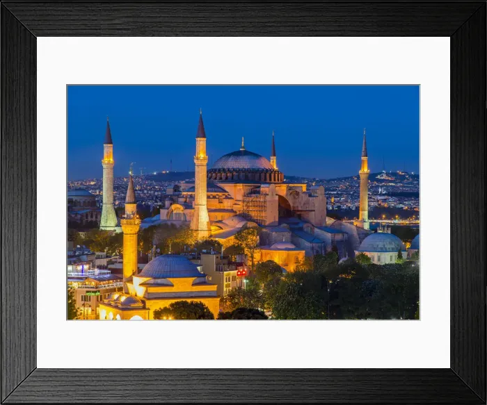 Framed Print : Night top view over Hagia Sophia, Sultanahmet, Istanbul, Turkey
