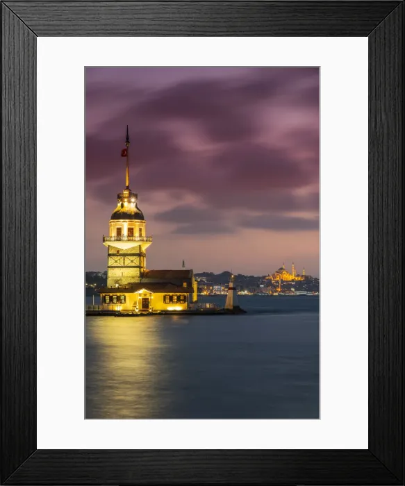 Framed Print : Dusk view over Maidens Tower or Kiz Kulesi, Uskudar, Istanbul, Turkey Framed Print : Dusk view over Maidens Tower or Kiz Kulesi, Uskudar, Istanbul, Turkey