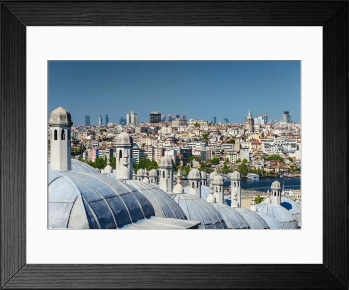 Framed Print : City skyline from Suleymaniye mosque complex with Golden Horn and Galata district behind Framed Print : City skyline from Suleymaniye mosque complex with Golden Horn and Galata district behind