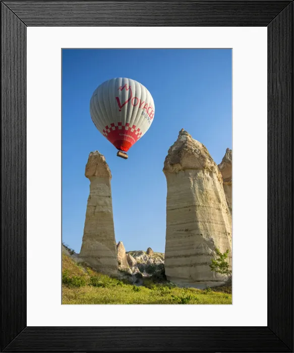 Framed Print : Scenic fairy chimneys landscape with hot air balloon, Goreme, Cappadocia, Turkey Framed Print : Scenic fairy chimneys landscape with hot air balloon, Goreme, Cappadocia, Turkey