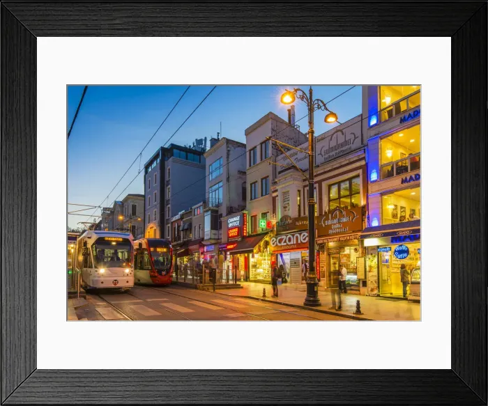 Framed Print : Night view of Divanyolu Street in Sultanhamet district, Istanbul, Turkey Framed Print : Night view of Divanyolu Street in Sultanhamet district, Istanbul, Turkey