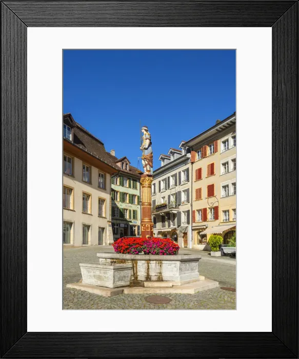 Framed Print : Justice fountain on Burgplatz, Biel, Bern, Switzerland