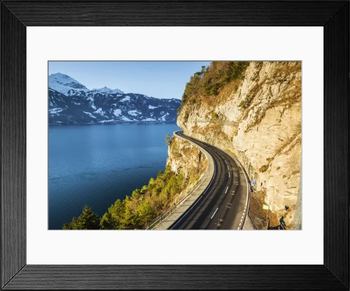 Framed Print : Coastal road on Lake Thun, Berner Oberland, canton of Bern, Switzerland Framed Print : Coastal road on Lake Thun, Berner Oberland, canton of Bern, Switzerland