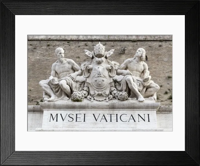 Framed Print : Statues of Michelangelo and Raphael at the main doorway of the Vatican Museums, Rome Framed Print : Statues of Michelangelo and Raphael at the main doorway of the Vatican Museums, Rome