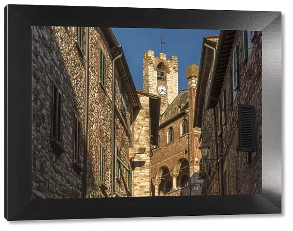 Italy, Tuscany, Suvereto. Medieval town center with clock tower