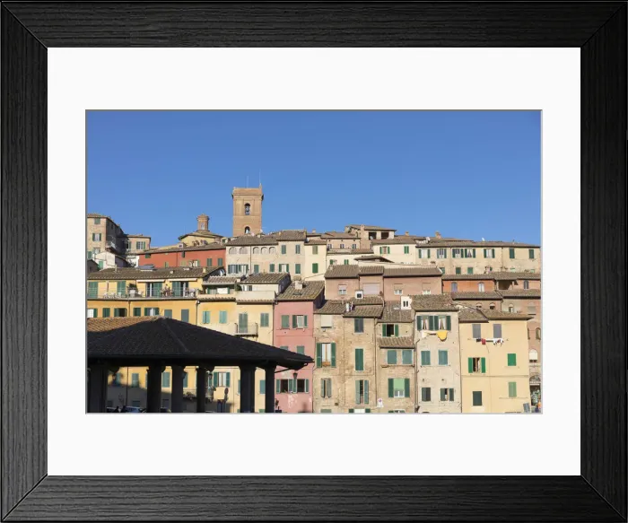 Framed Print : Colourful buildings and covered market in Siena, Tuscany, Italy