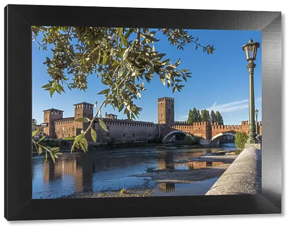 europe, Italy, Veneto. Verona, castlevecchio and the bridge of the Scaliger in the